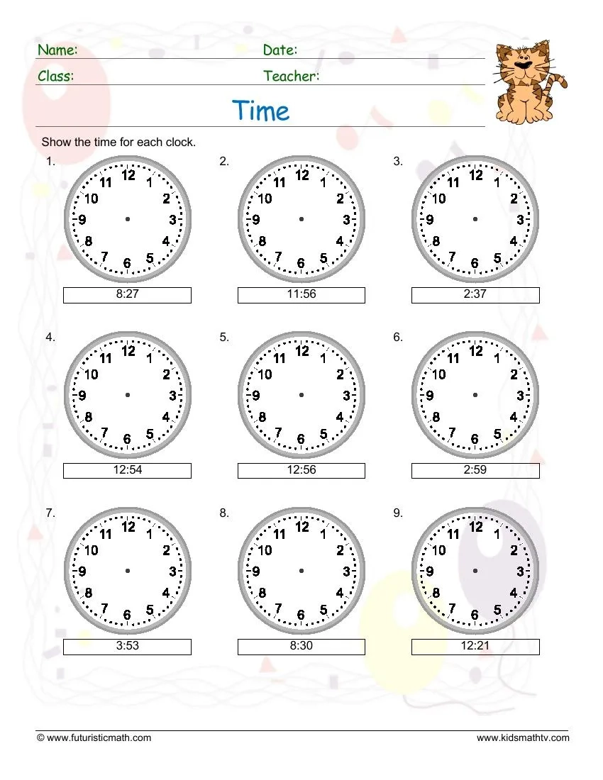 Free Printable Clock Worksheets For 2nd Grade