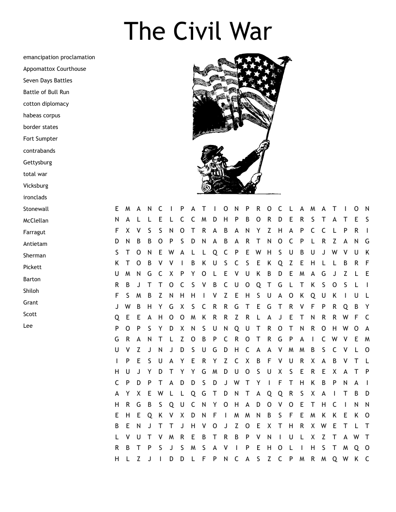The Civil War Word Search WordMint