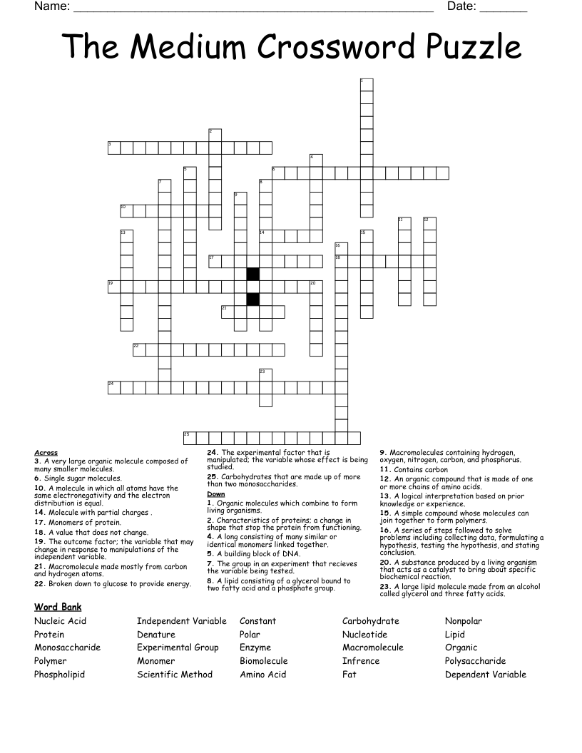 Moderate Crossword Puzzles Printable