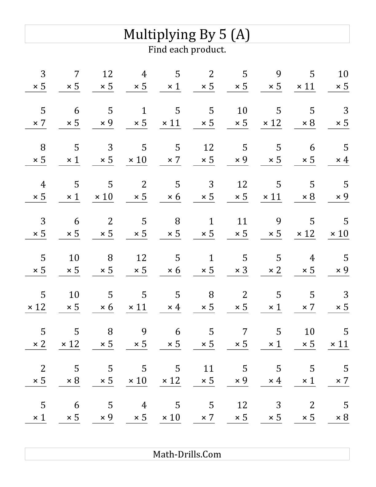 The Multiplying 1 To 12 By 5 A Math Worksheet From The 