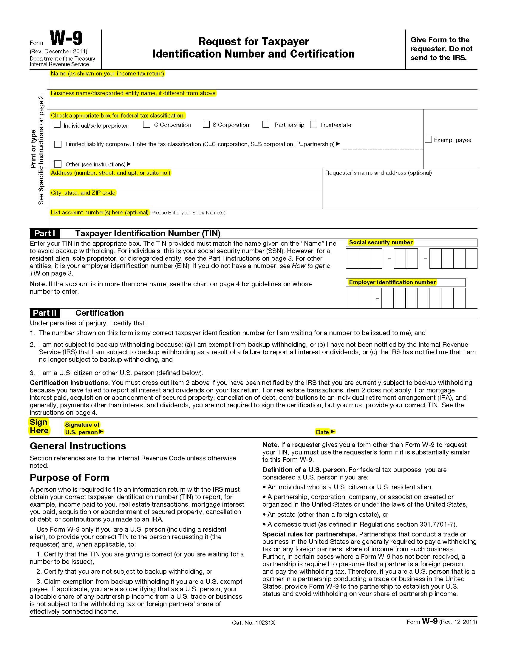 Irs Form W-9