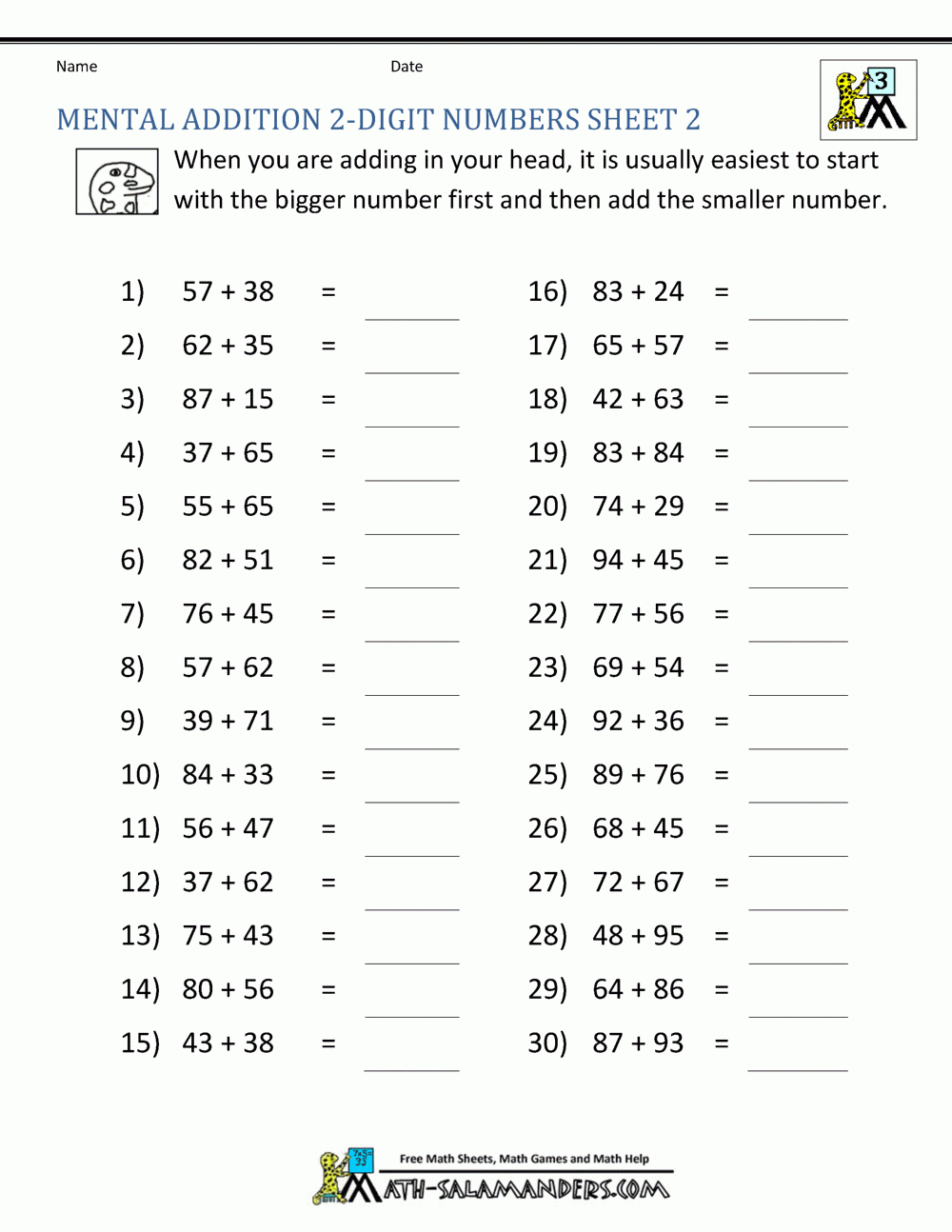 Free Printable Third Grade Math Worksheets