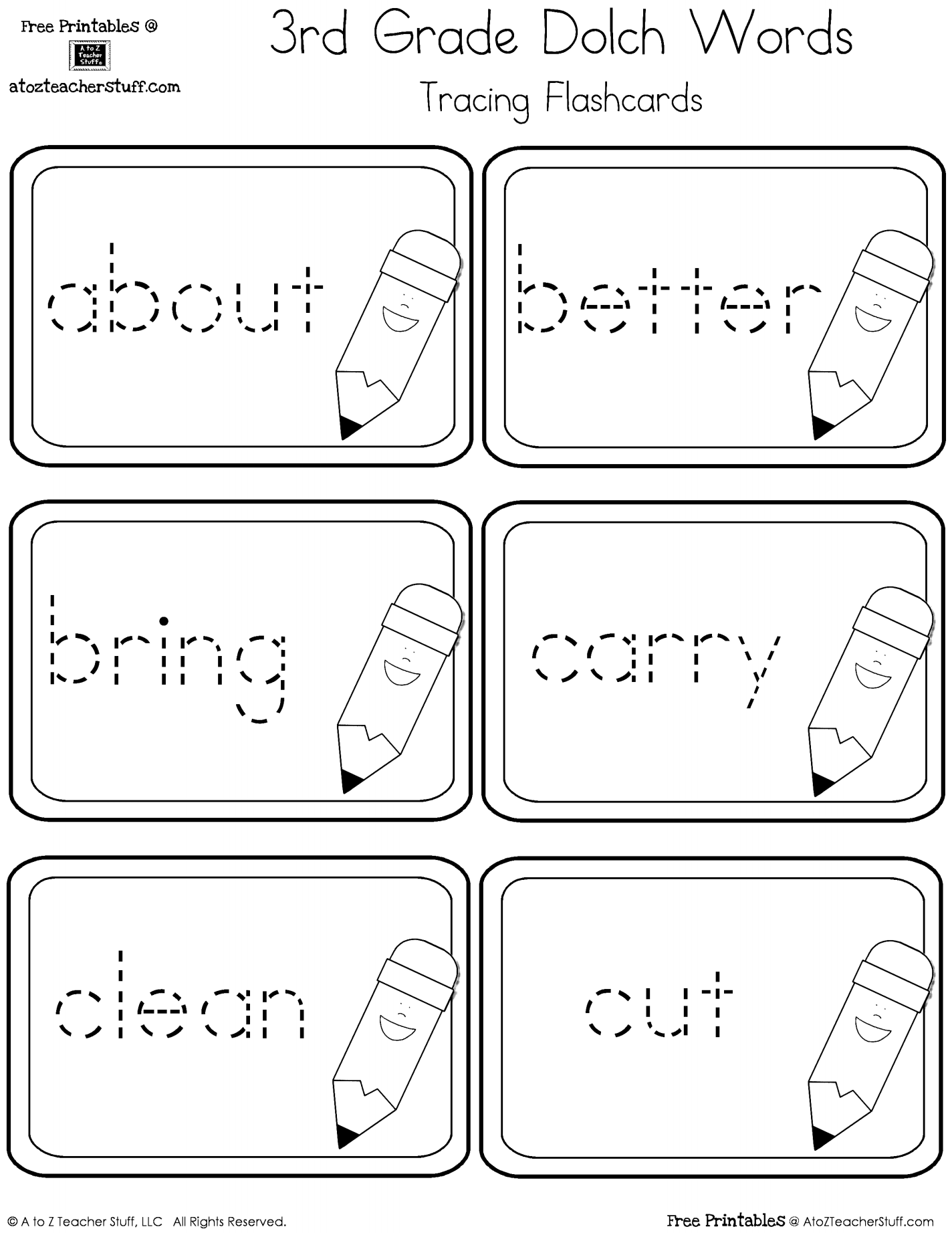 Third Grade Dolch Sight Words Tracing Flashcards A To Z Teacher 