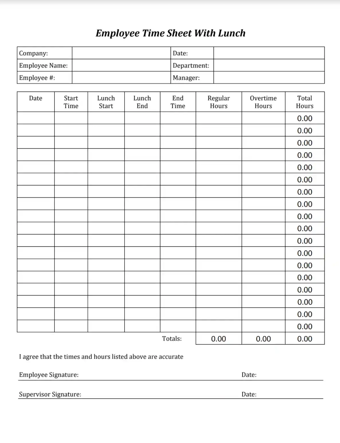 Printable Time Card Template