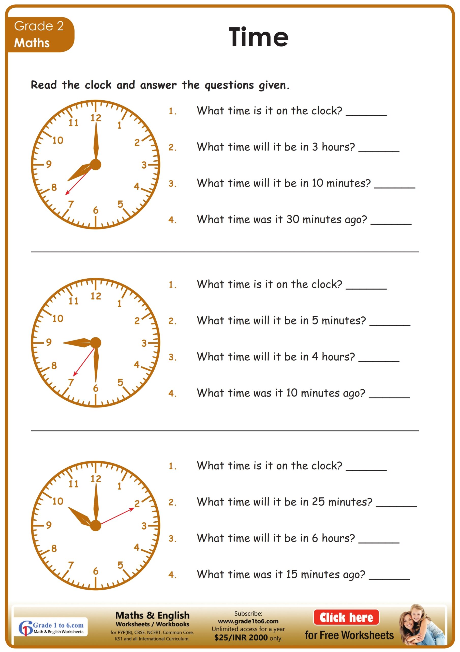 Printable Time Worksheets Grade 2