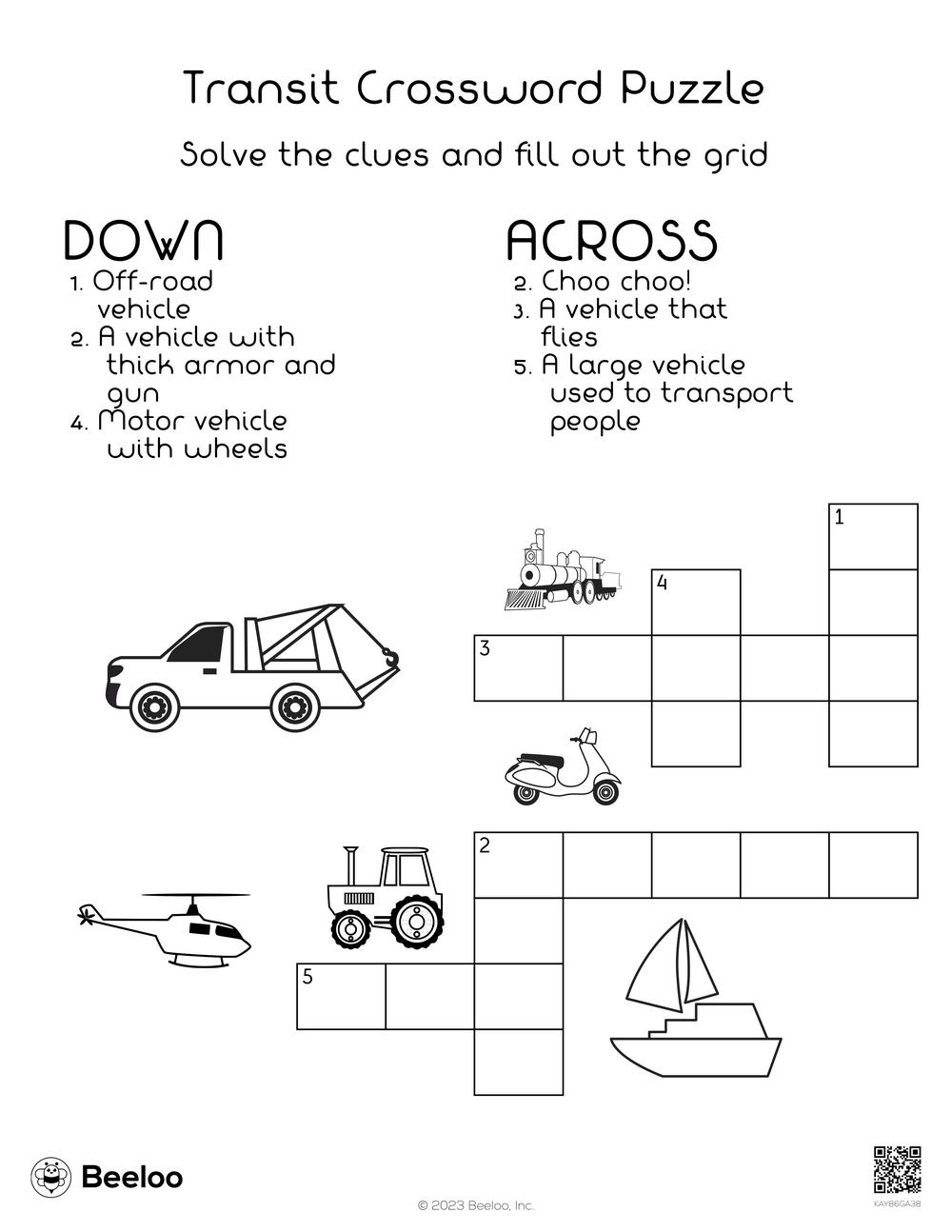 Transit Crossword Puzzle Beeloo Printable Crafts And Activities 