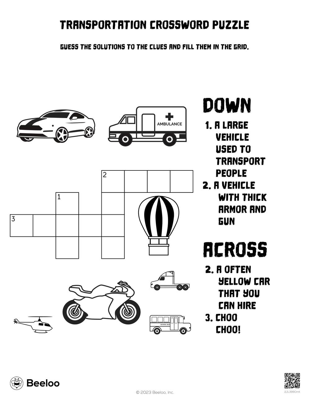 Transportation Crossword Puzzle Beeloo Printable Crafts And 