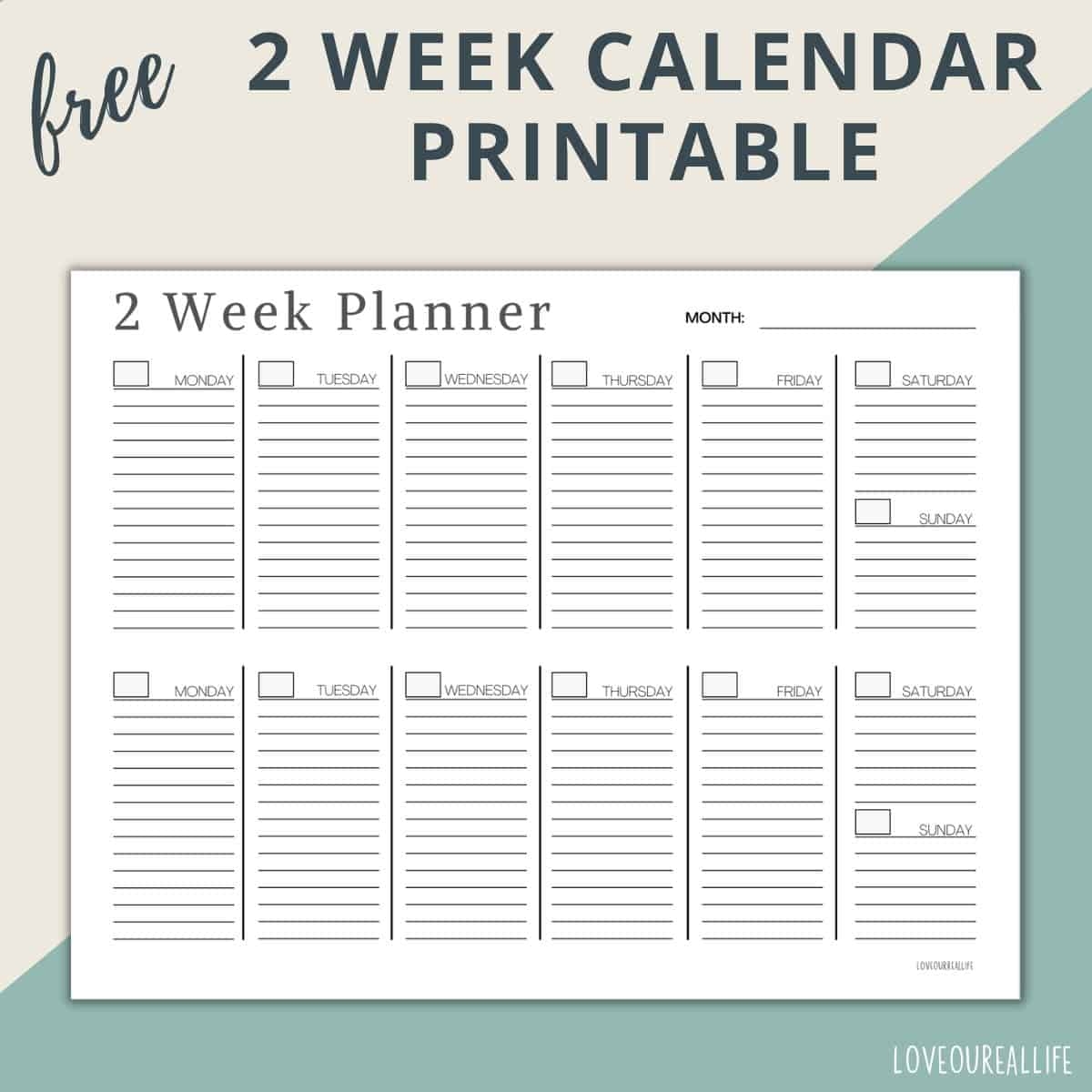 Two Week Calendar Template Free Printable Weekly Planner Love 