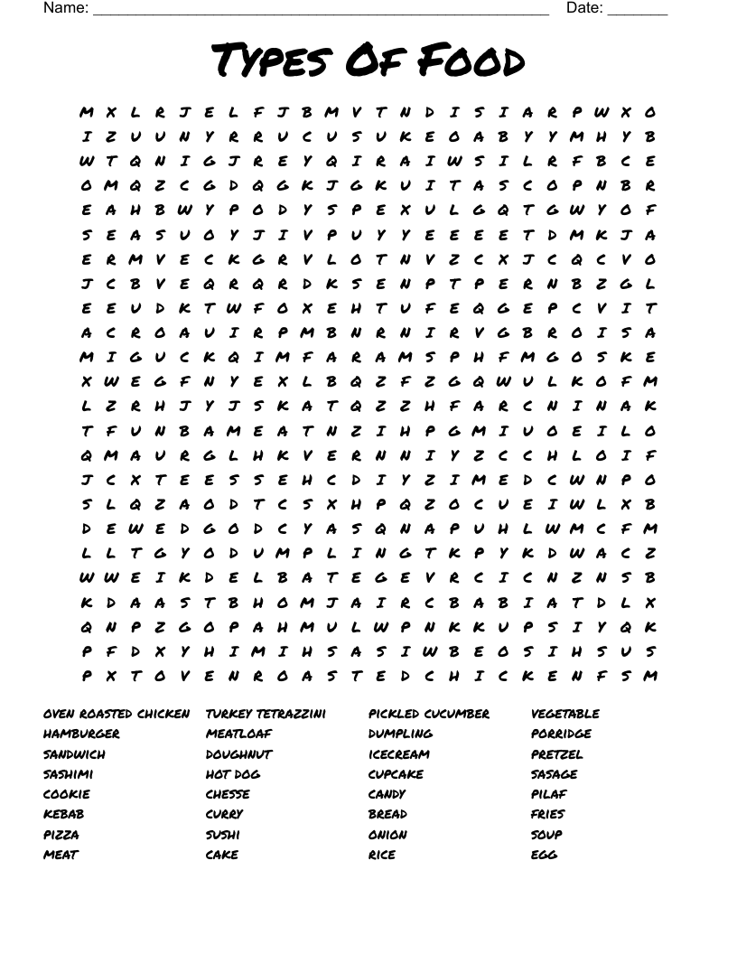 Food Word Search Free Printable