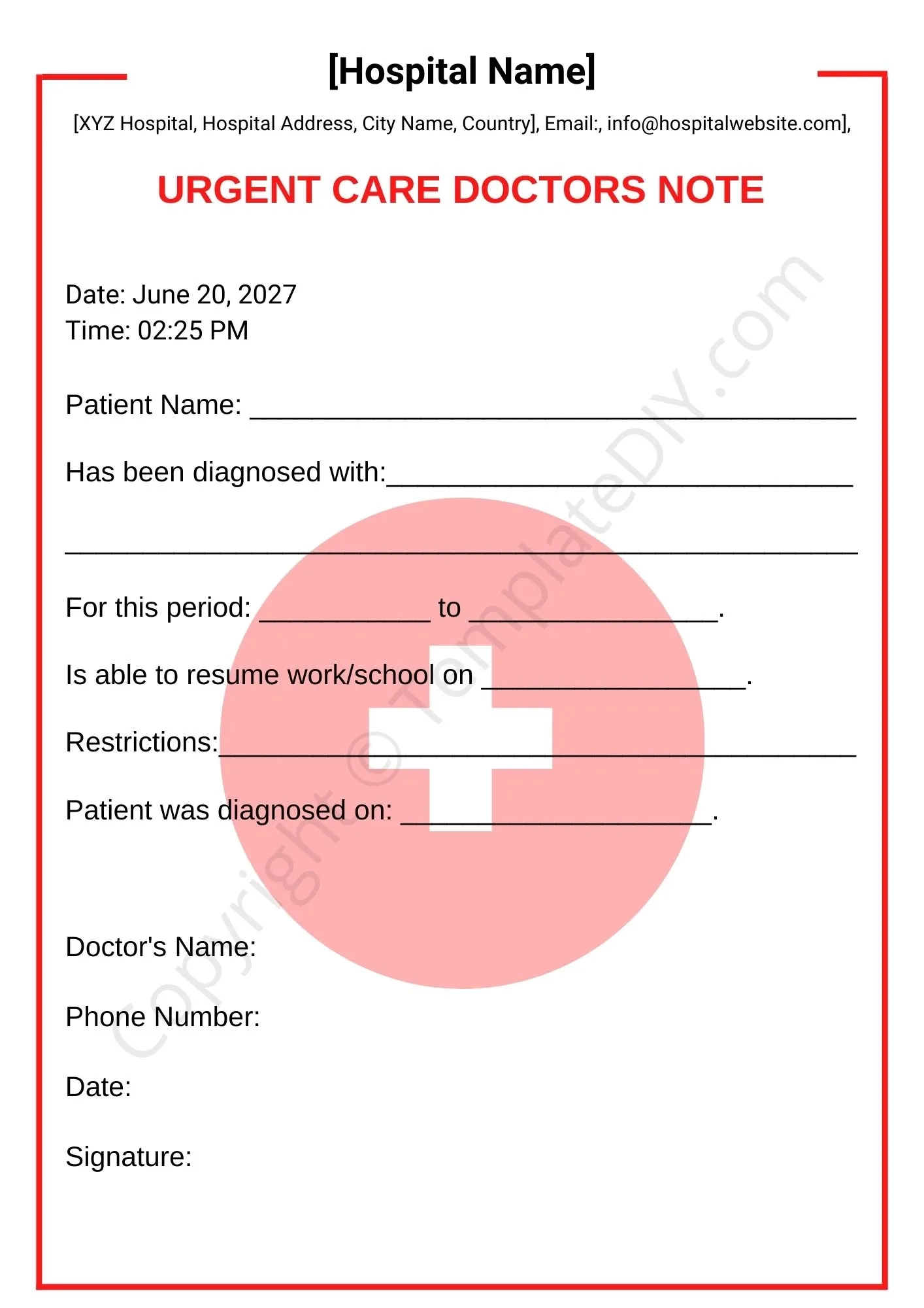 Printable Urgent Care Doctors Note Template