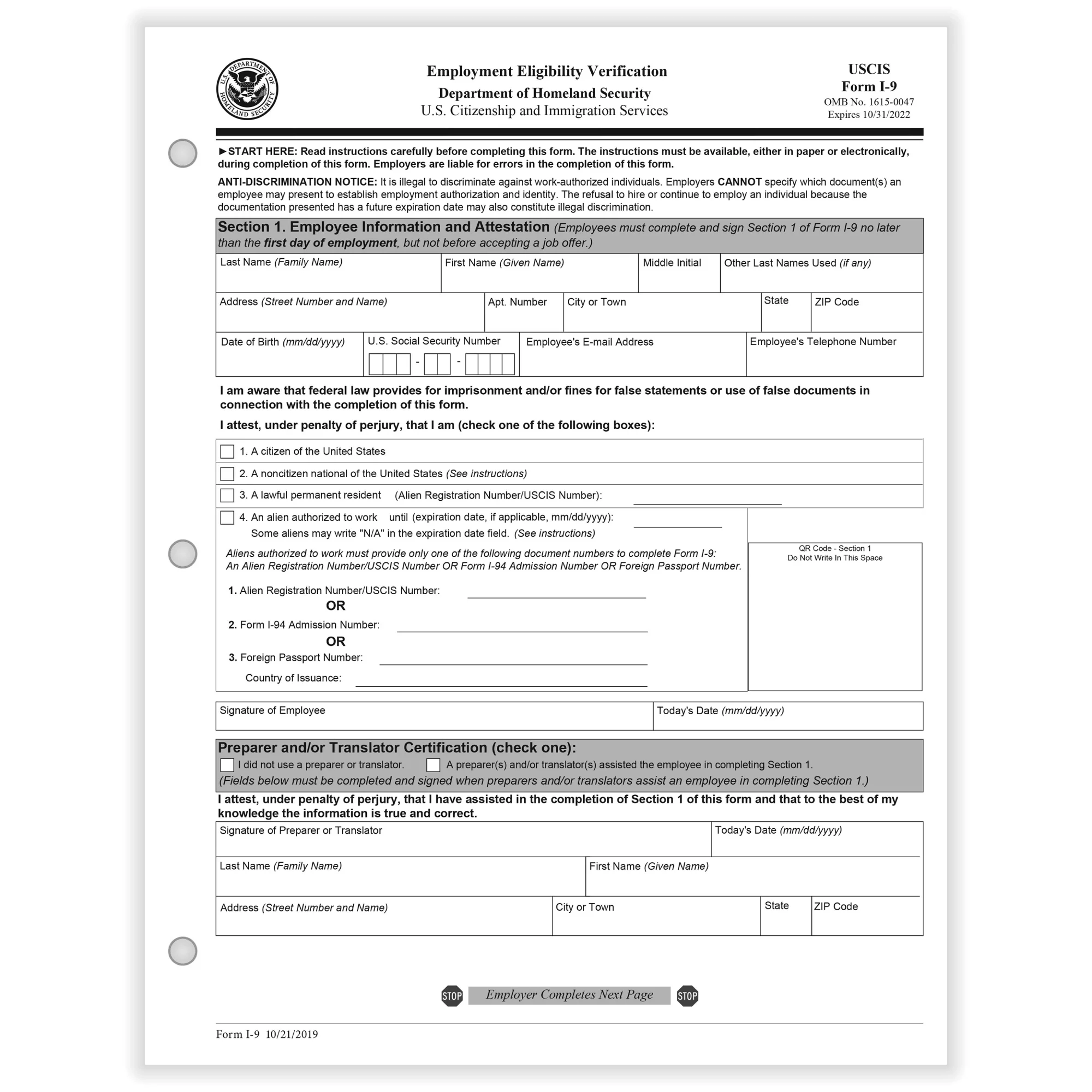 I9 Form Printable 2023