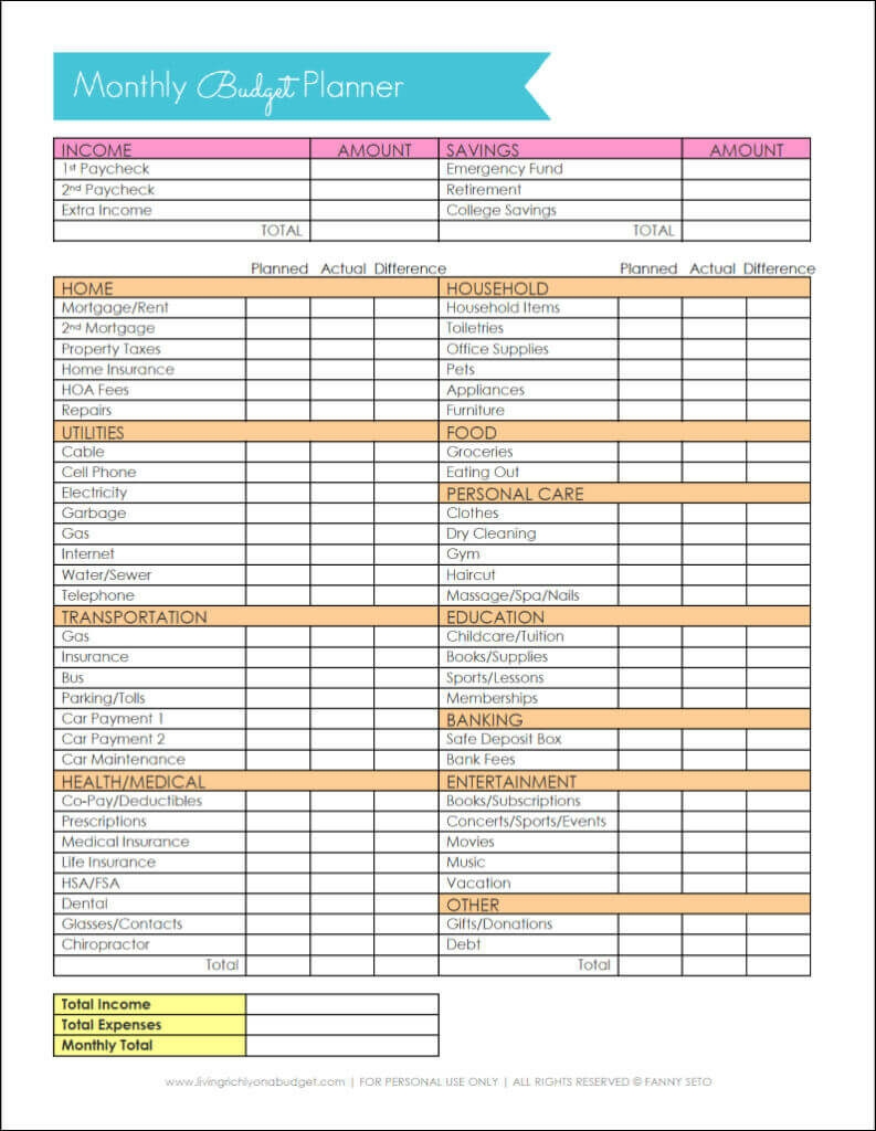 Budget Worksheets Printable