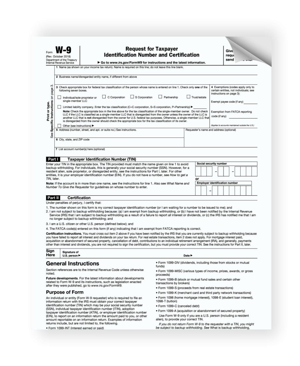 W9 2018 Form Printable