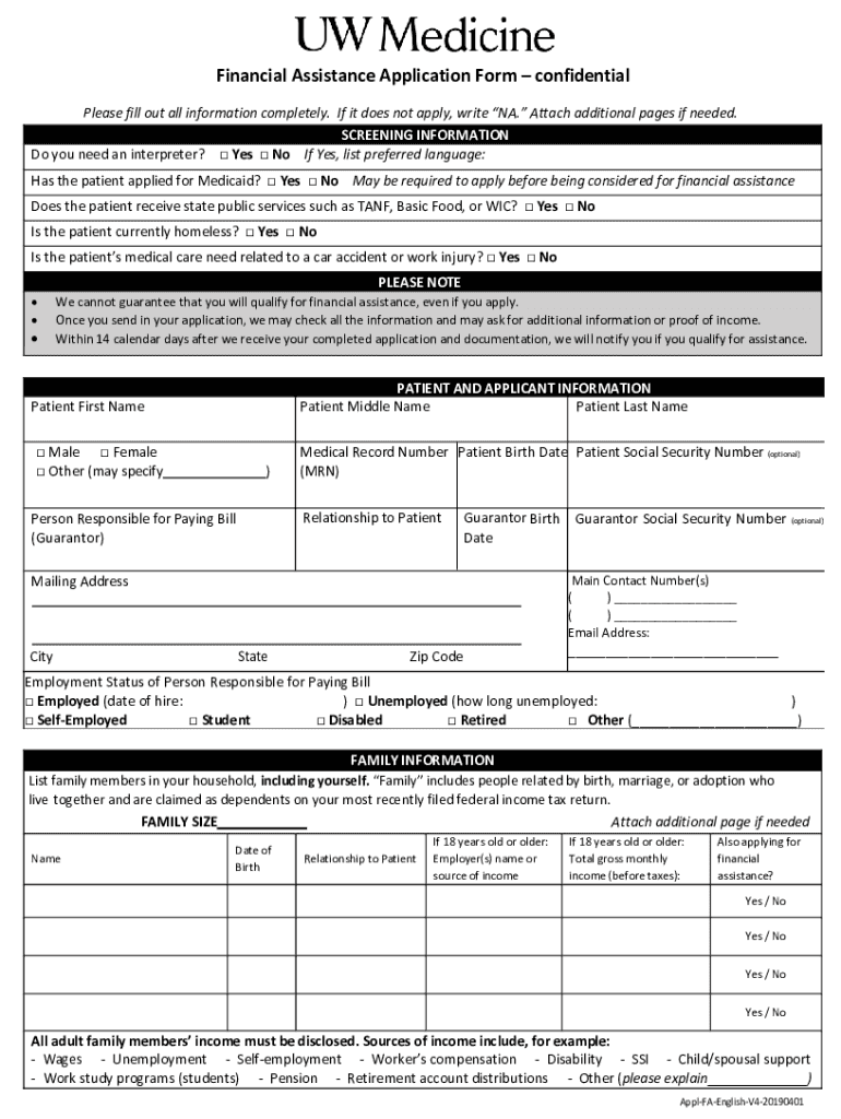 UW Medicine Financial Assistance Application Form Fill Online 