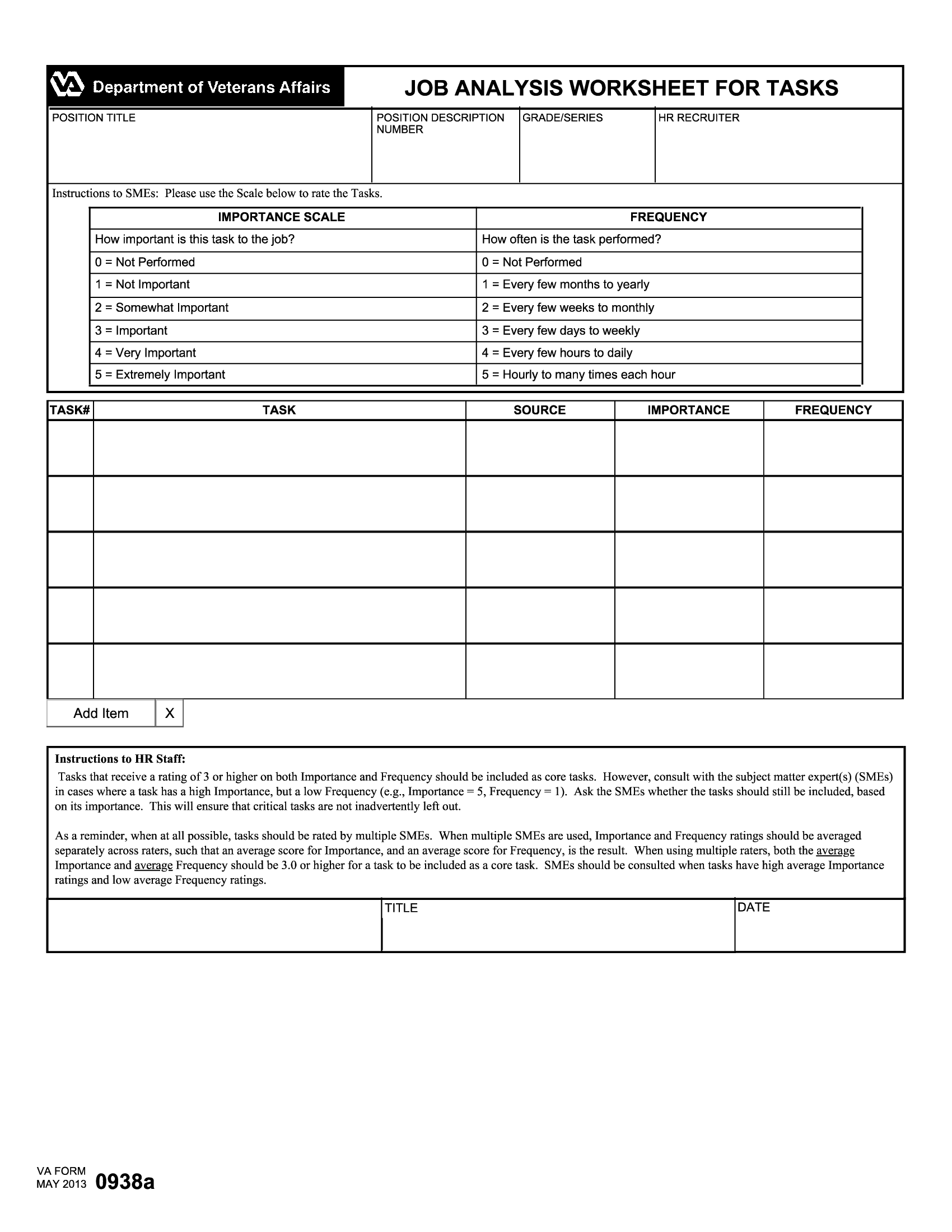 VA Form 0938a Job Analysis Worksheet For Tasks Forms Docs 2023