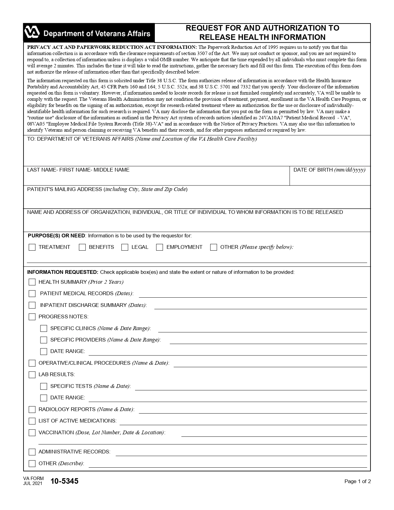 Va Form 2022
