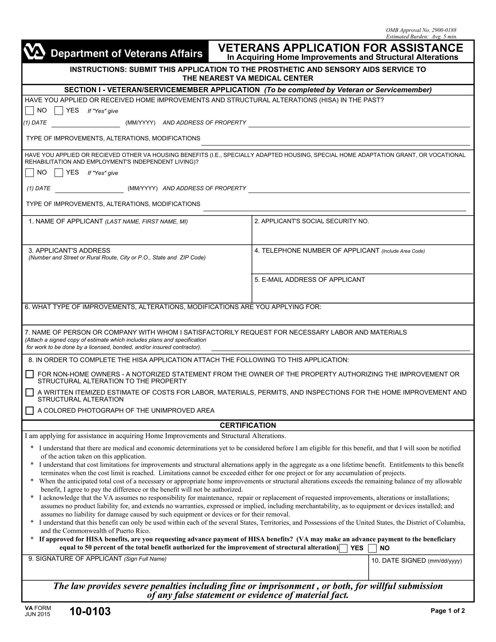 Va Form 20 1026 Printable