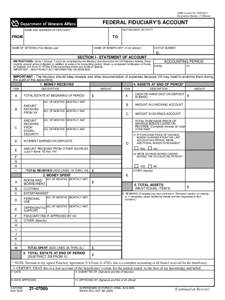 Va Fiduciary Accounting Form 21p 4706b