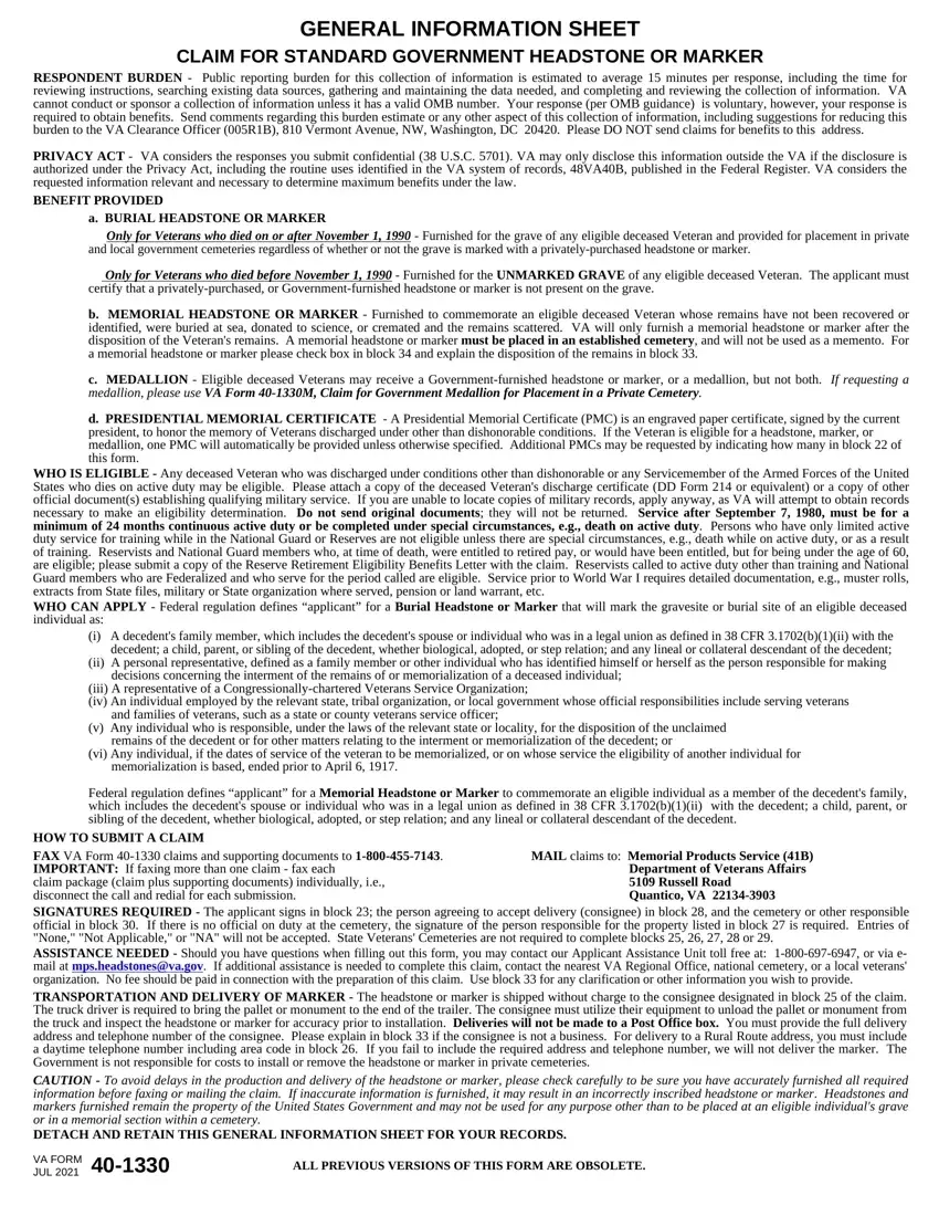 Va Form 40-1330m Printable