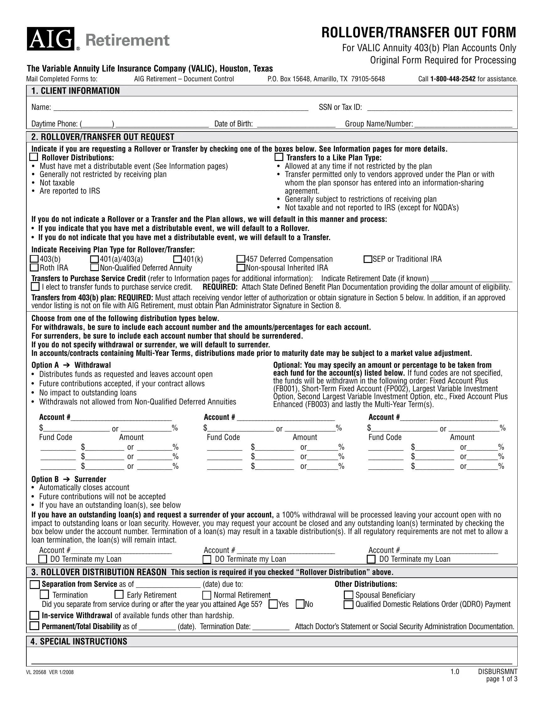 Valic Form 403B Rollover Fill Out Printable PDF Forms Online