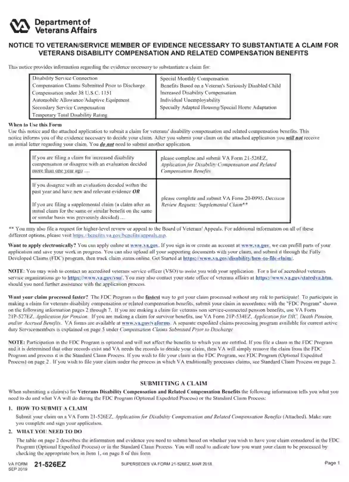 VBA VA Form 21 526EZ Fill Out Printable PDF Forms Online