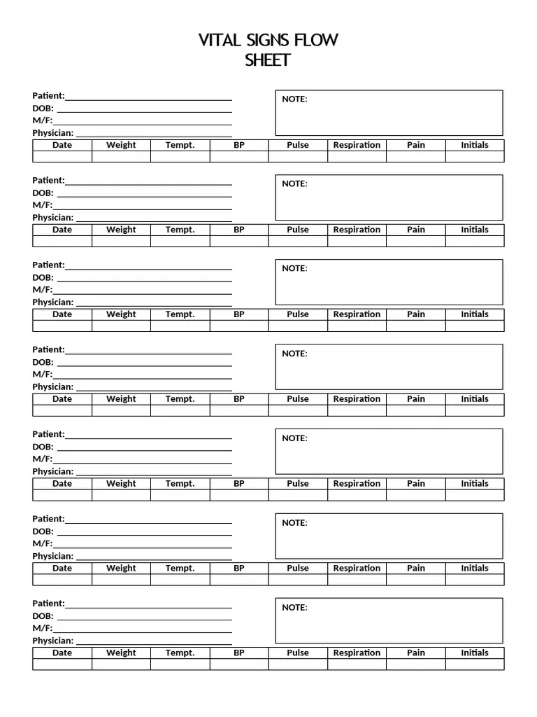 Vital Signs Flow Sheet PDF Health Care Symptoms And Signs