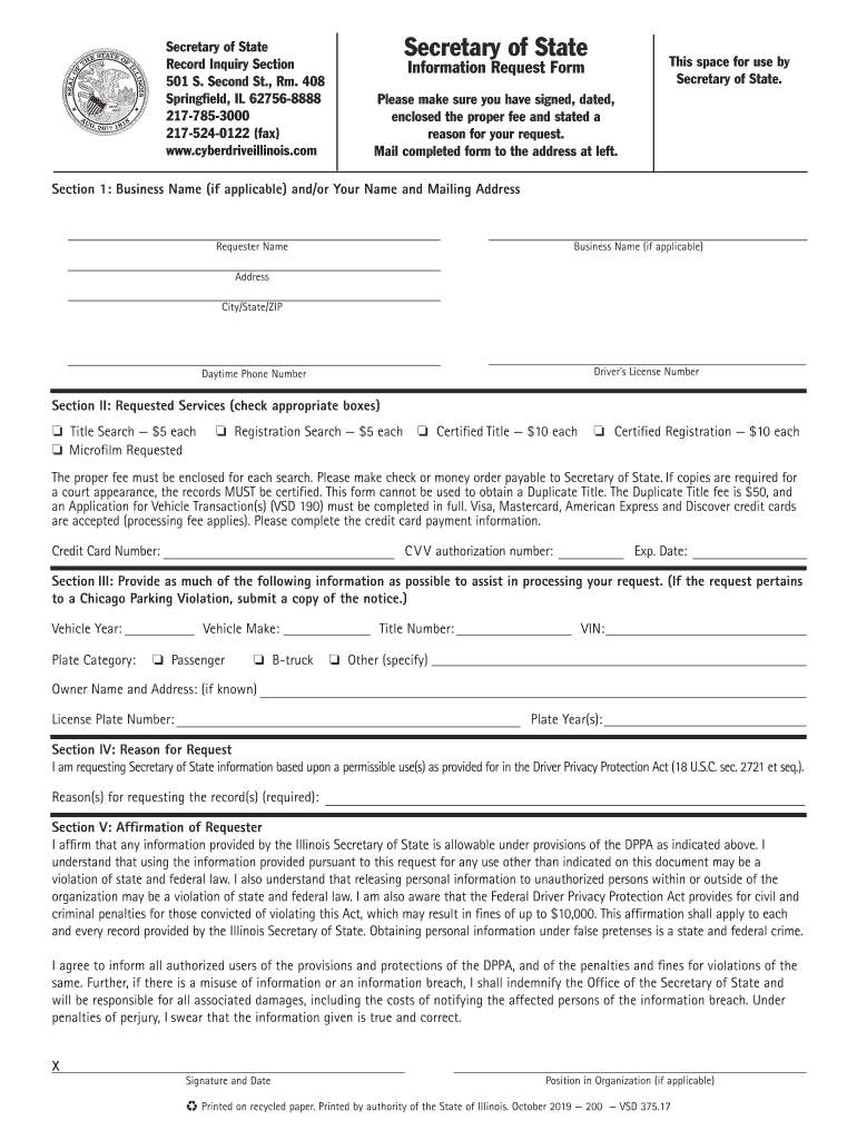 Illinois Form Vsd 190 Printable Pdf Download