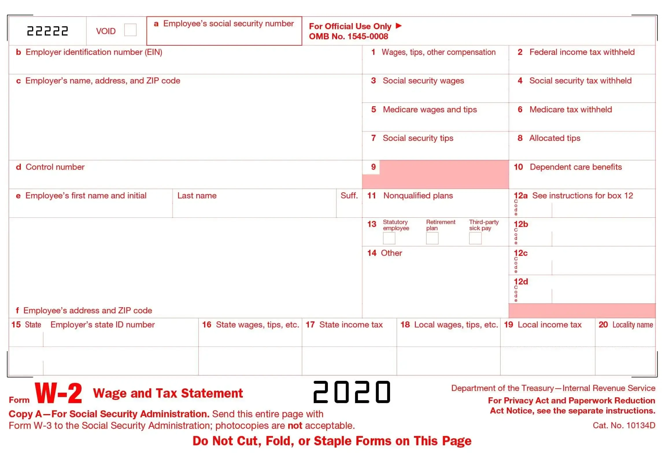 W 2 Form 2020 Stub Creator