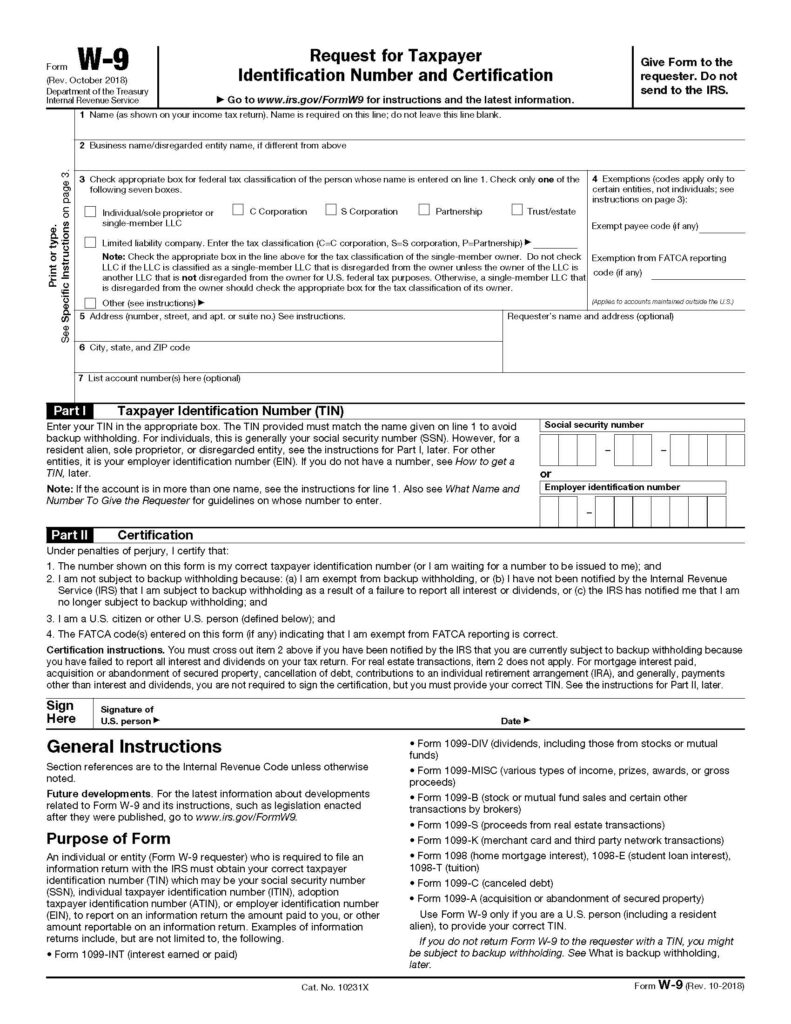 W 9 Form Daniel Ahart Tax Service 