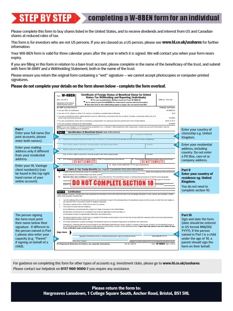 W8 BEN Form PDF Irs Tax Forms Withholding Tax