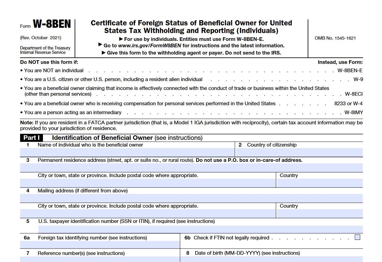 W8 Form 2023 Printable