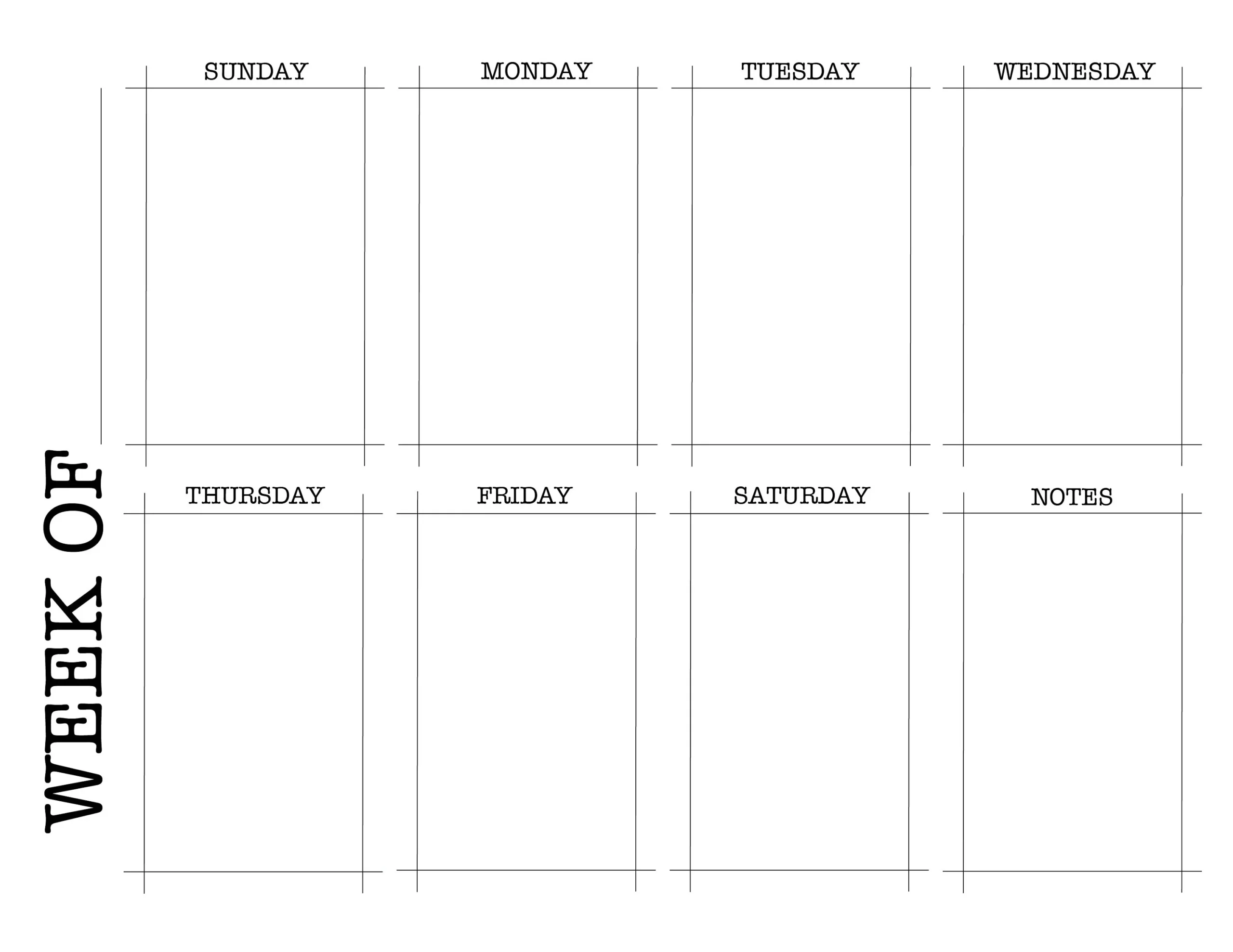 Printable Blank Week Calendar