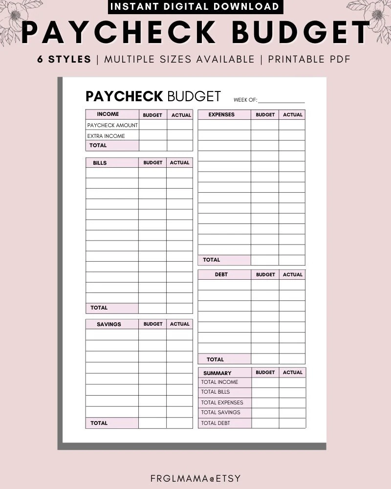Weekly Paycheck Budget Printable A4 A5 Letter PDF Etsy UK