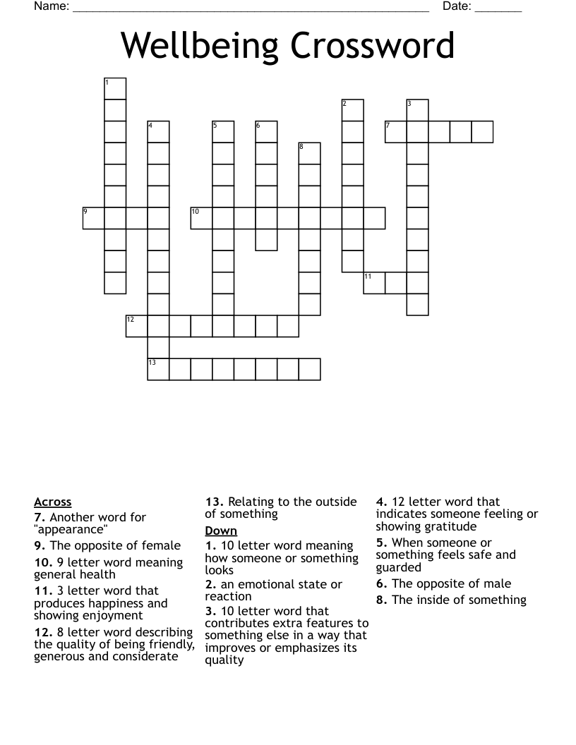 Wellbeing Crossword WordMint