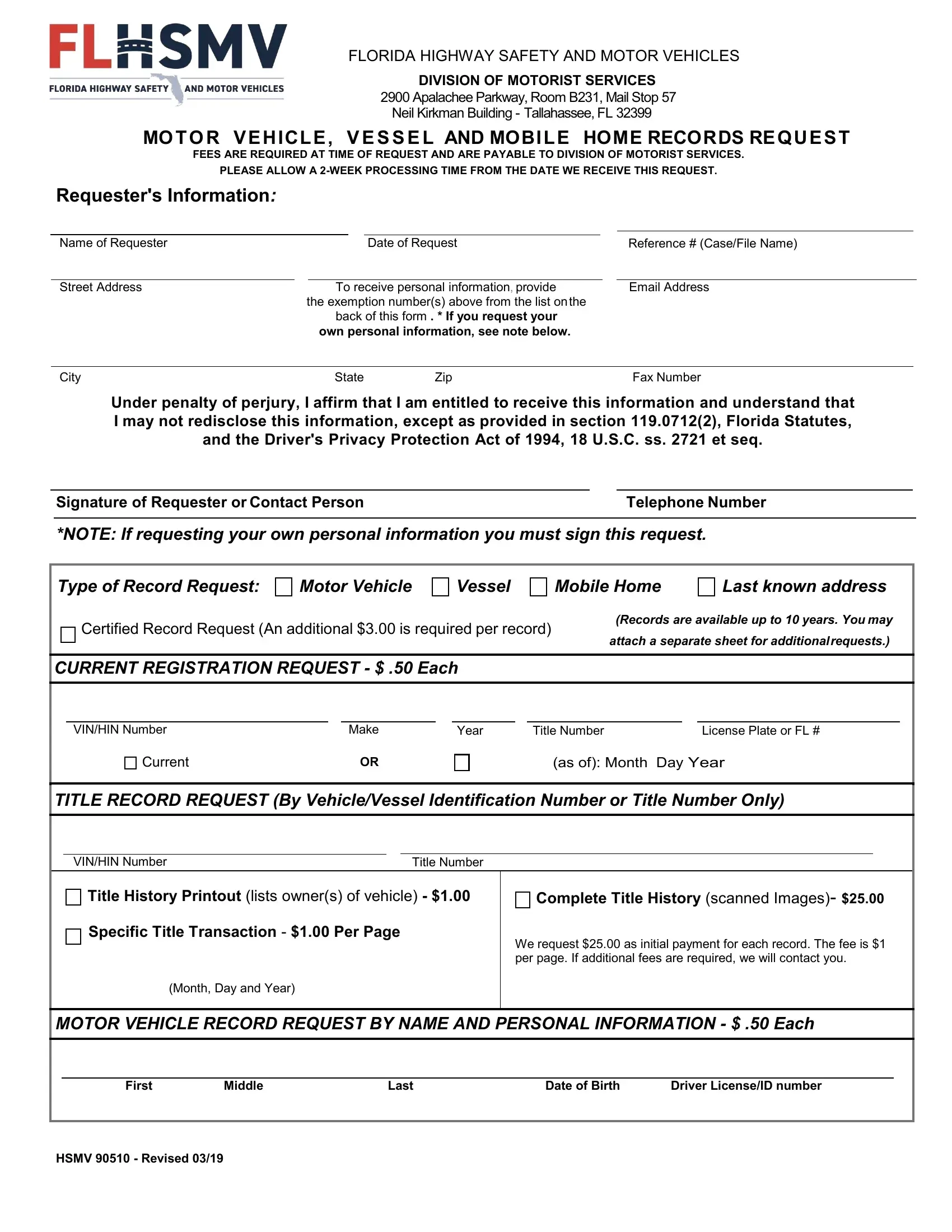 Form Hsmv 83039 Florida Printable