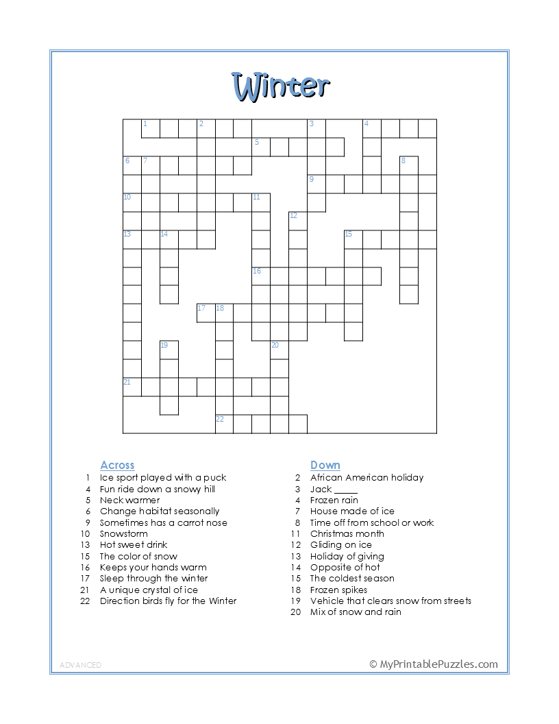 Free Printable Crossword Puzzles For Work
