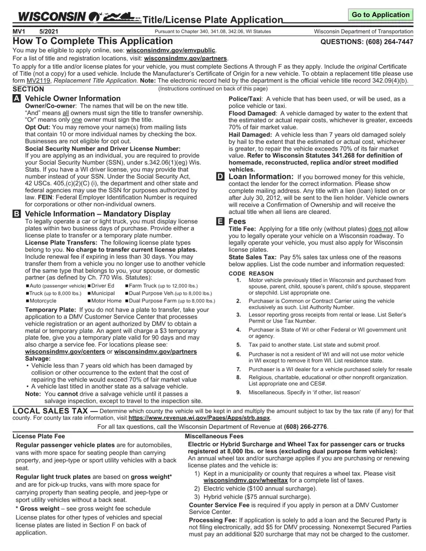 Wisconsin Dmv Mv1 Form Fill Out Printable PDF Forms Online