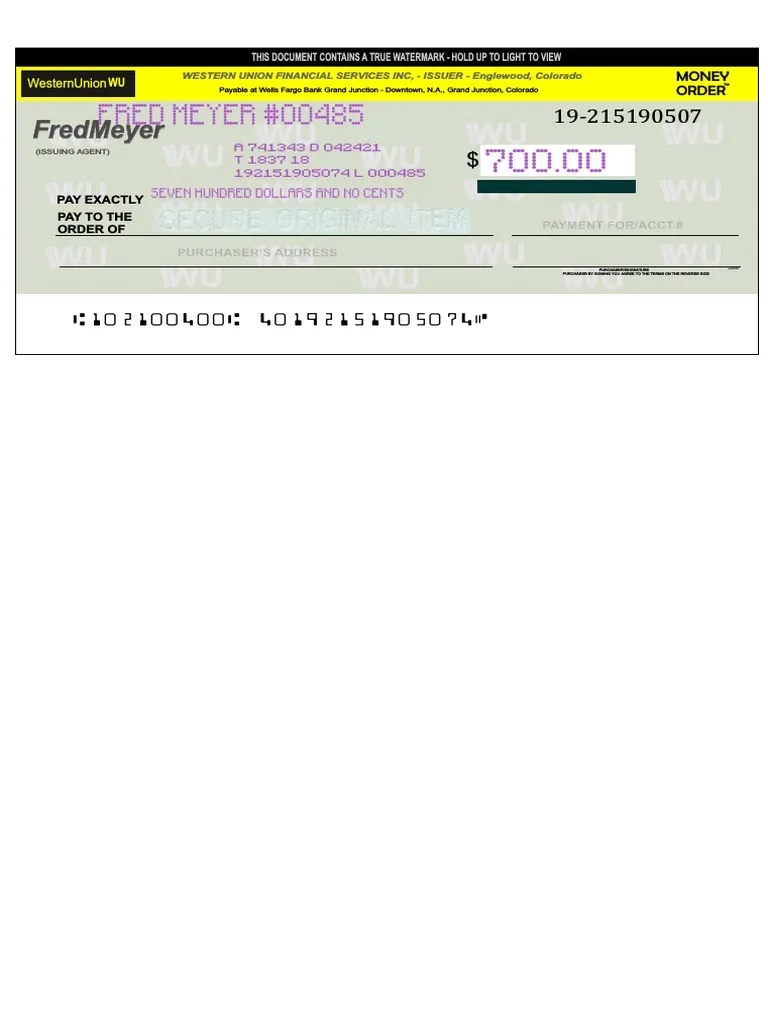 Wu Money Ordee Template PDF Money Order Cheque