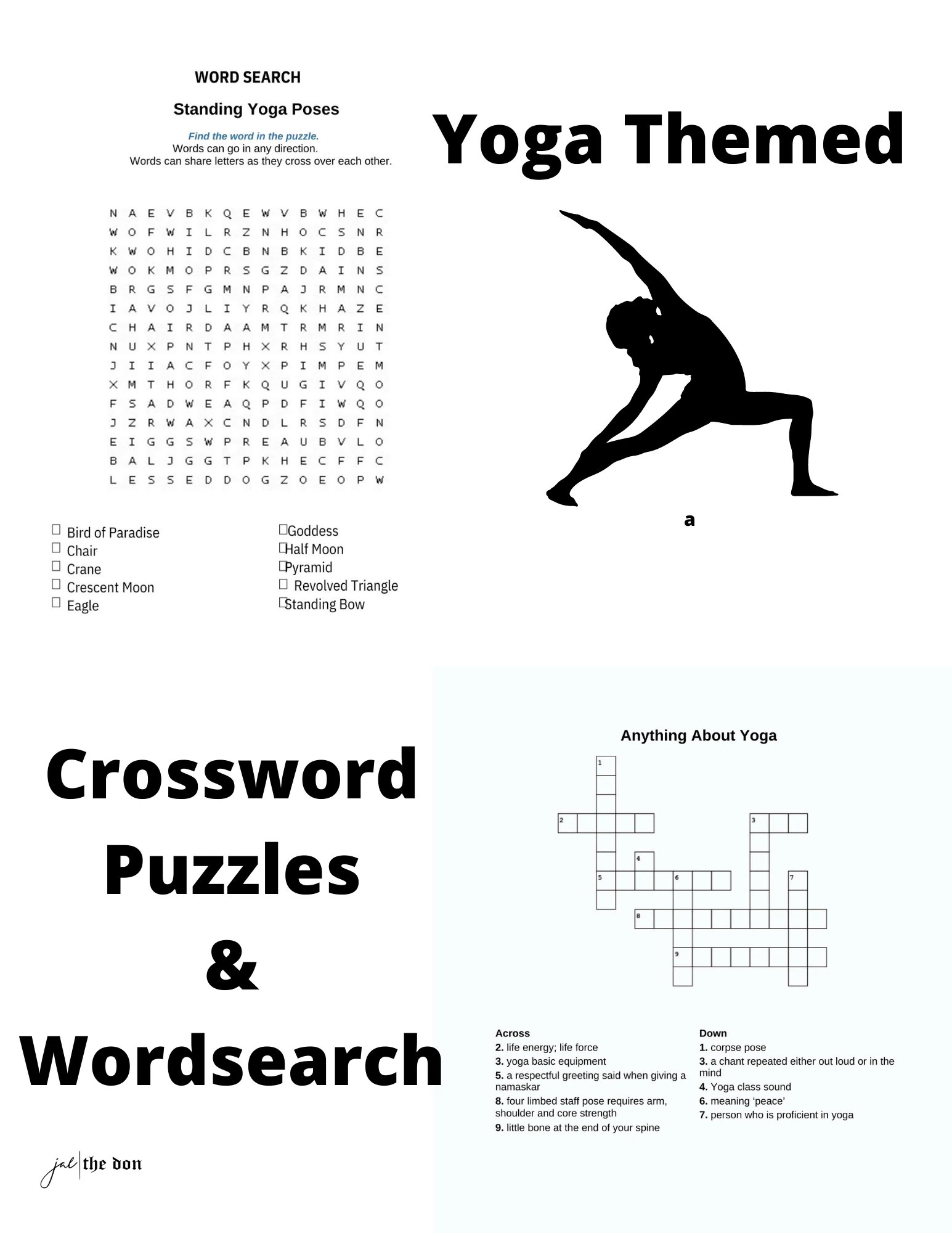 Yoga Crossword Puzzle Wordsearch Yoga Theme Puzzle Adult 