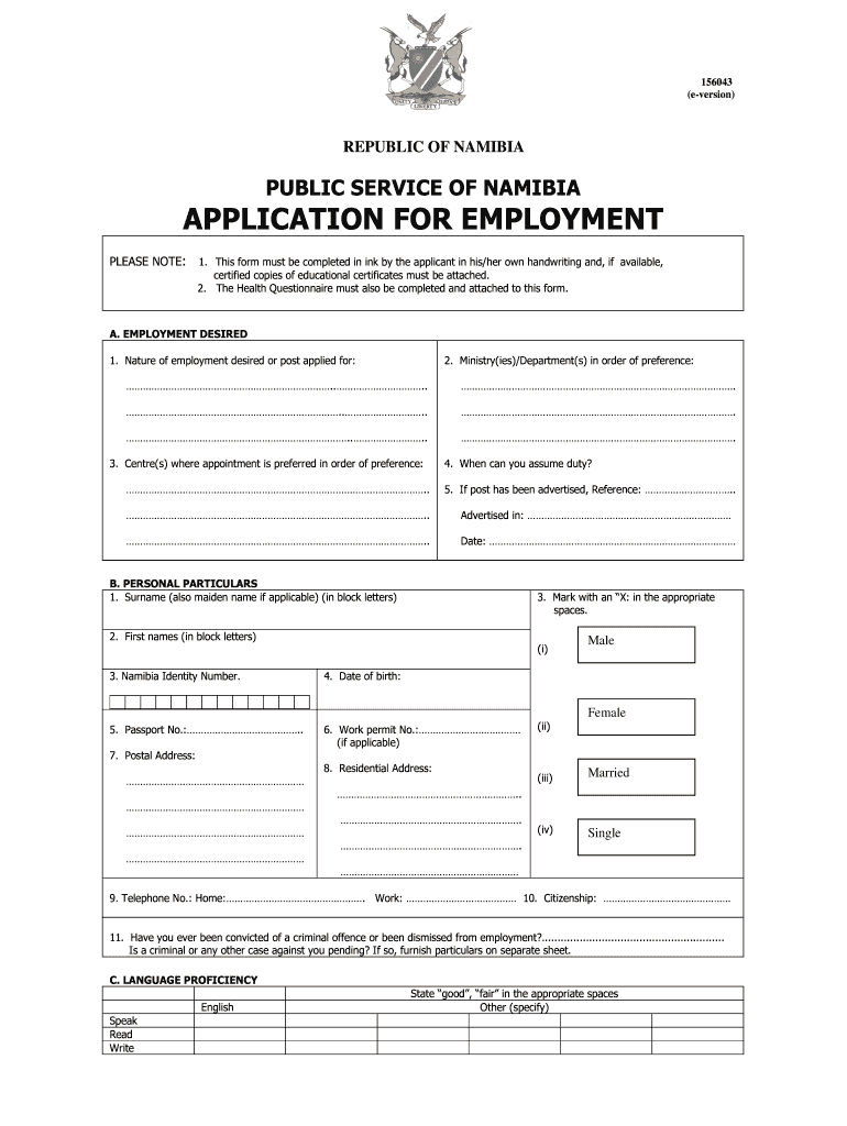 ZA Application For Employment Namibia Form Fill Online 